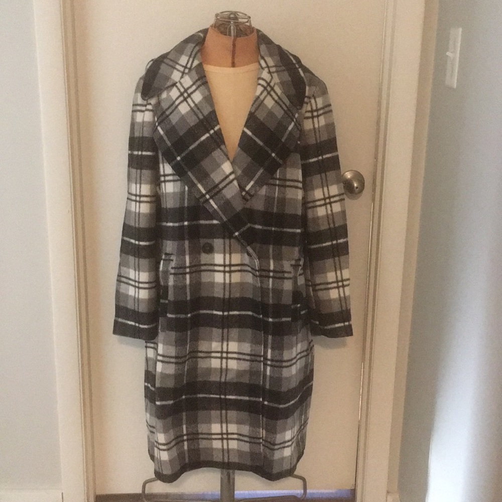 NWT Ann Taylor Factory Black Plaid Coat XL